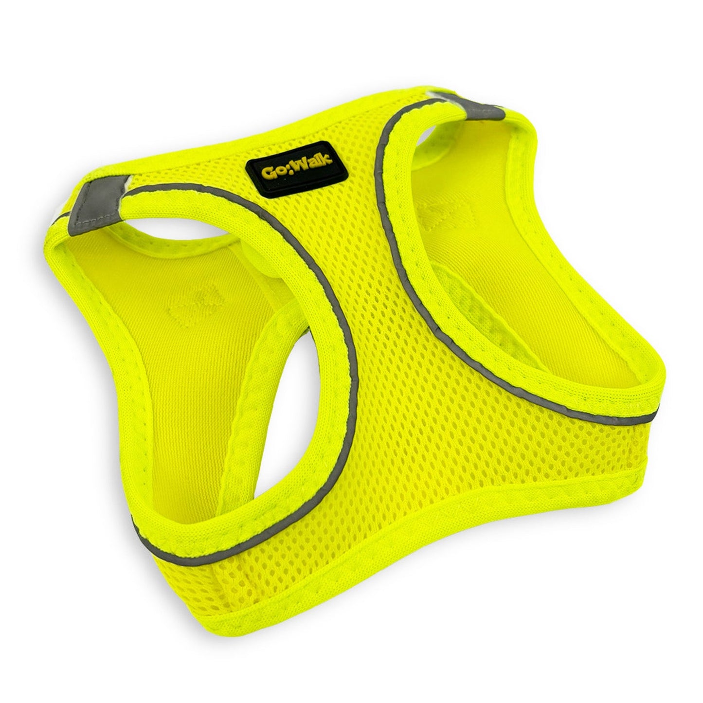 yellow walking dog harness with reflective piping