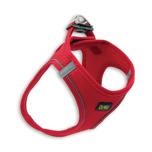 red walking dog harness with reflective piping