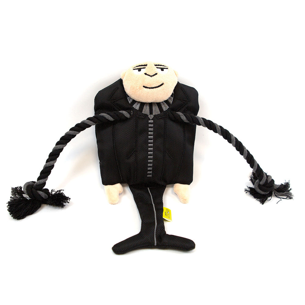 Minions Gru tough dog toy made with oxford fabric, tough rope and a large squeaker.