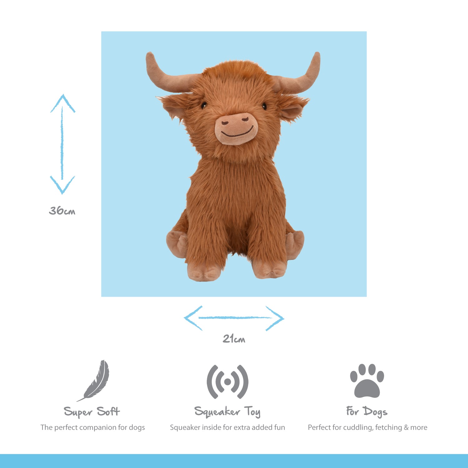 large highland cow plush dog toy with squeaker inside