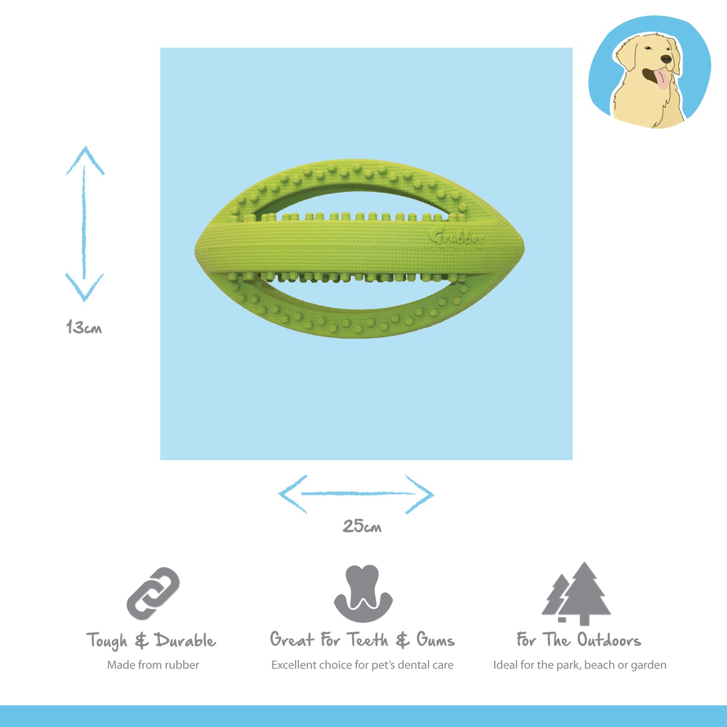 Grubber Tough Rugby Ball Dog Toy