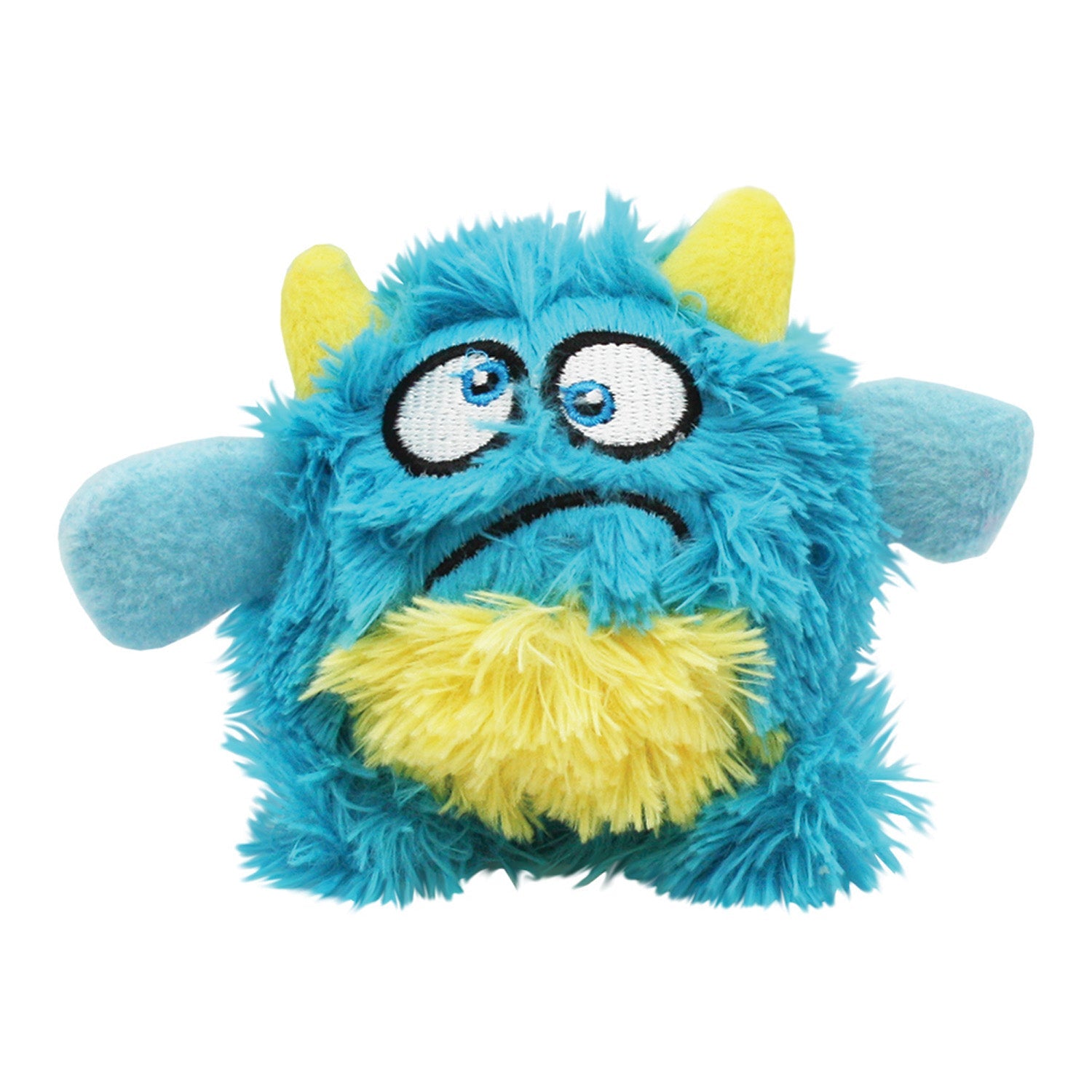 oggles blue monster soft dog toy with squeaky ball inside