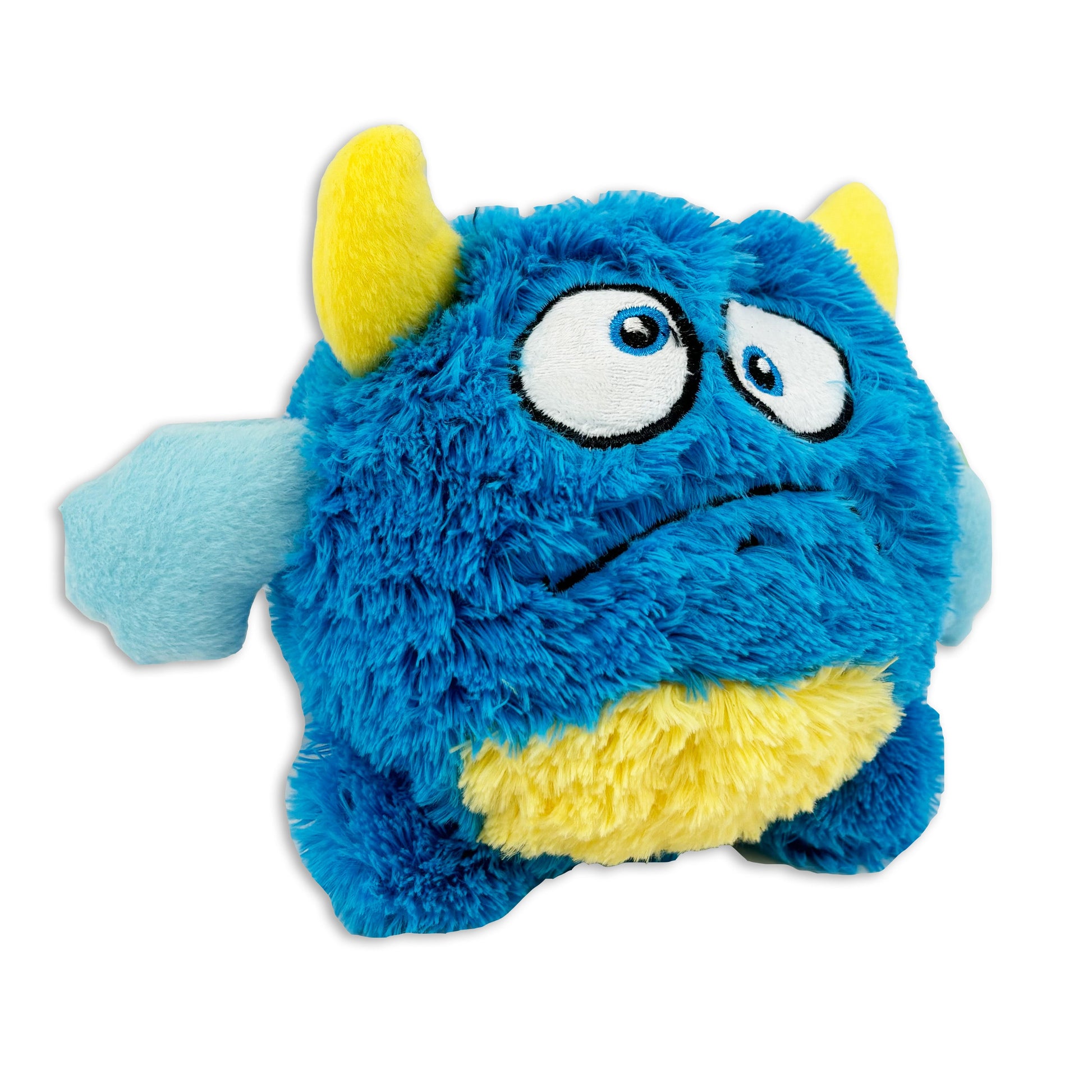 oggles blue monster soft dog toy with squeaker ball inside