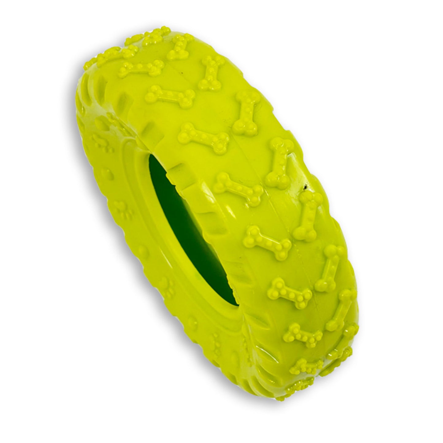 tough rubber tyre shaped dog toy great for teeth & gums