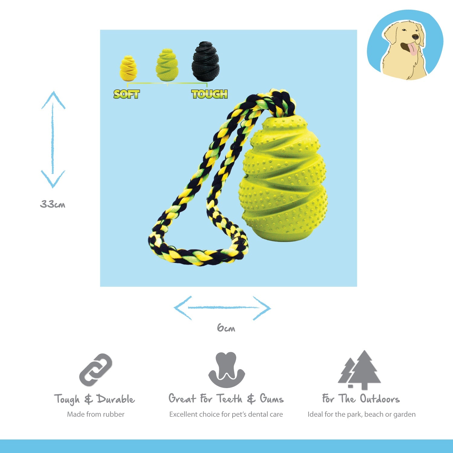 medium rubber treat release dog toy with rope