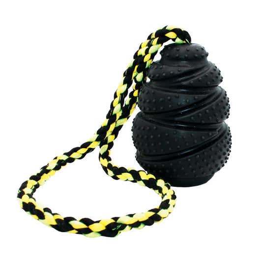 tough rubber treat release dog toy with rope
