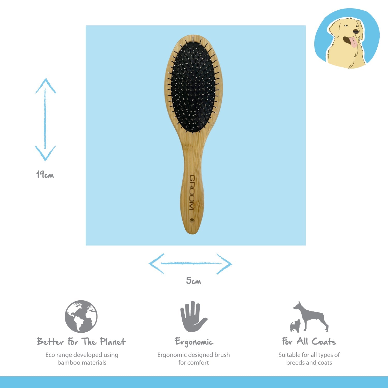 natural bamboo dog grooming pin brush