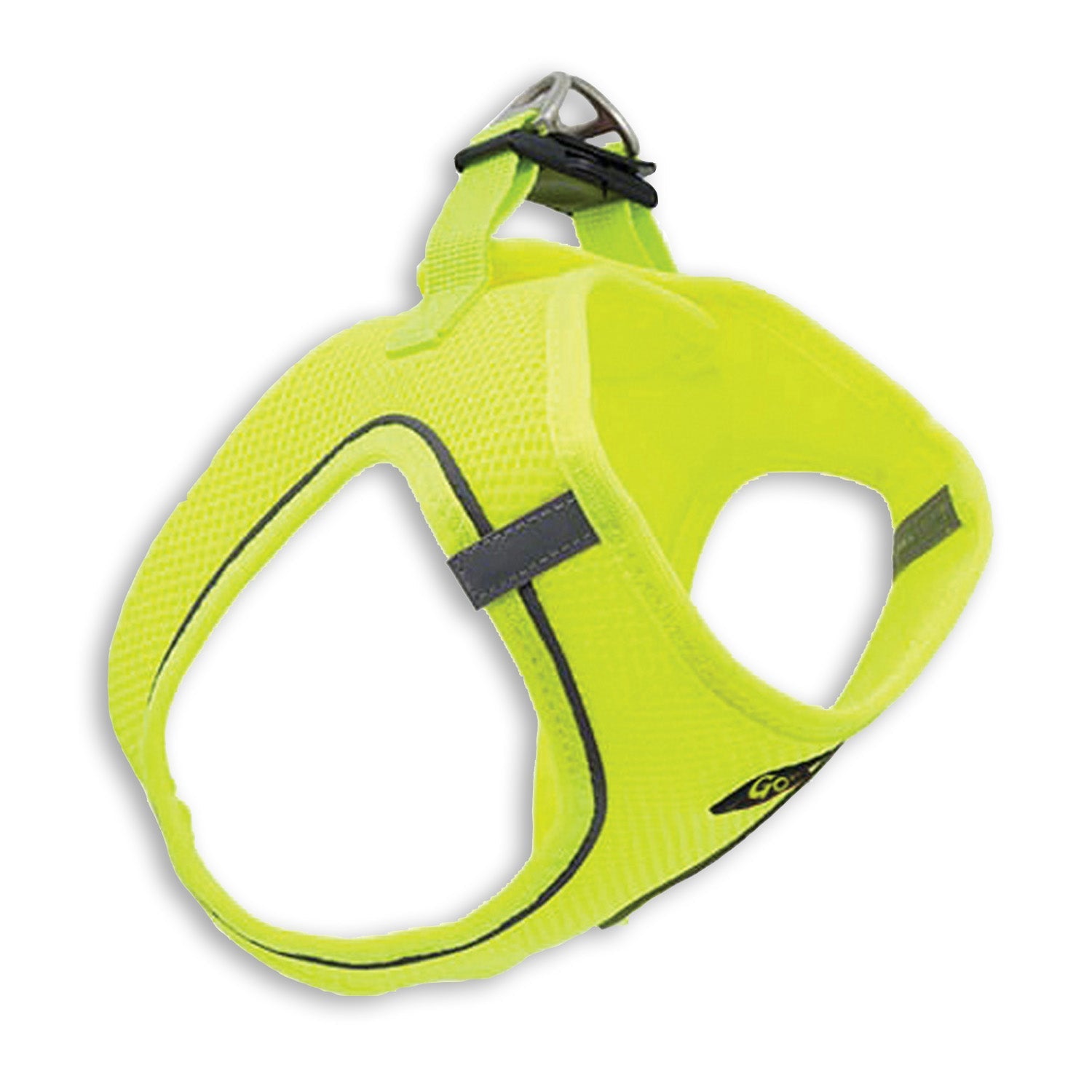 yellow walking dog harness with reflective piping