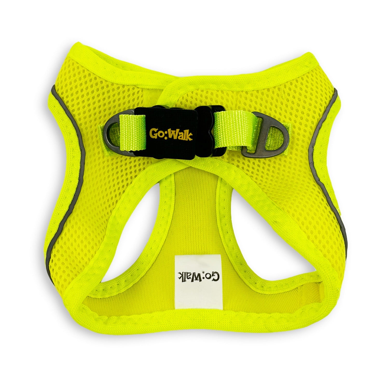 yellow walking dog harness with reflective piping