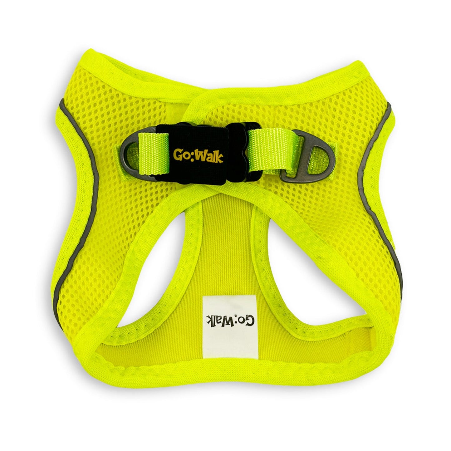 yellow walking dog harness with reflective piping