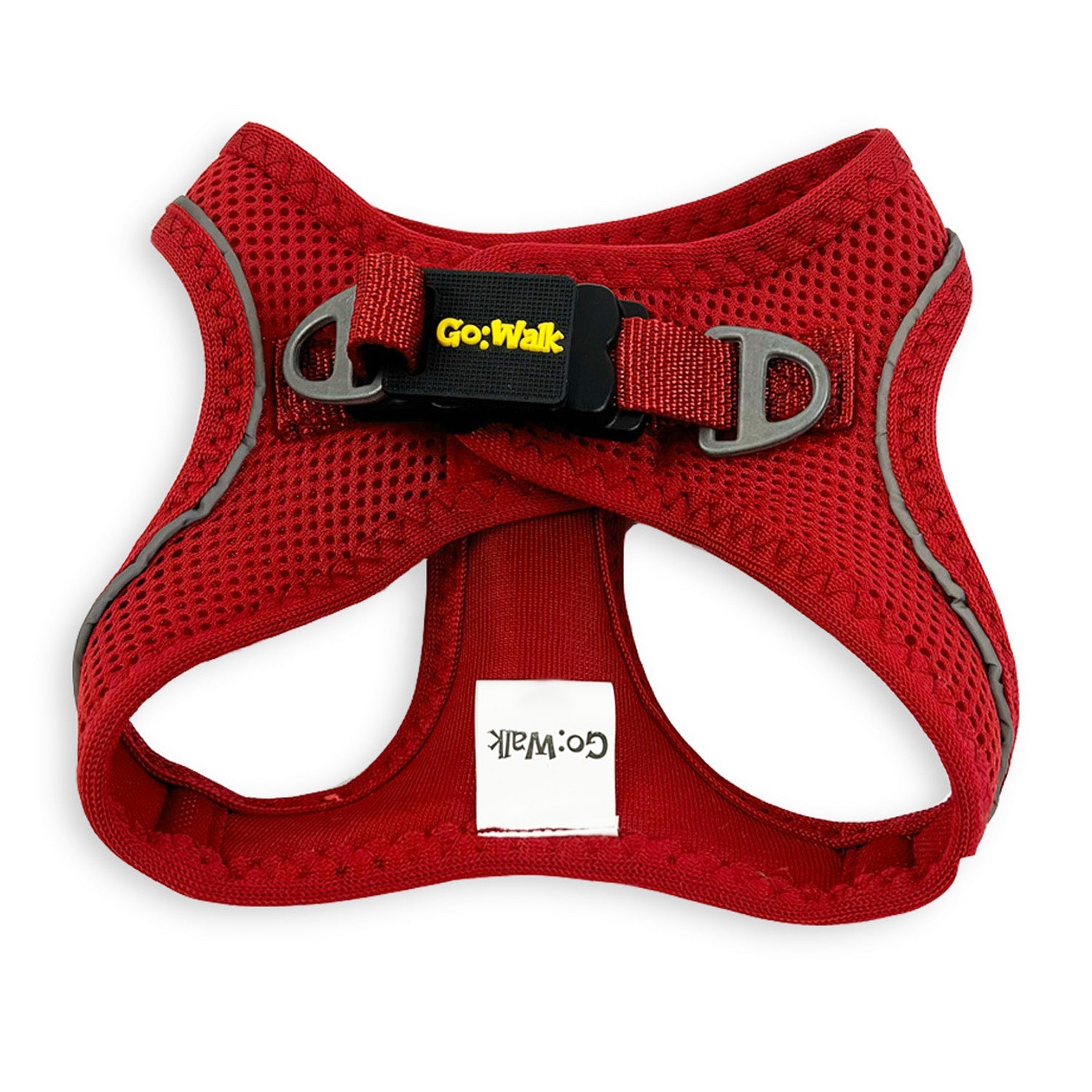 red walking dog harness with reflective piping