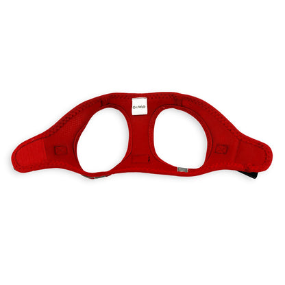 red opened walking dog harness with reflective piping