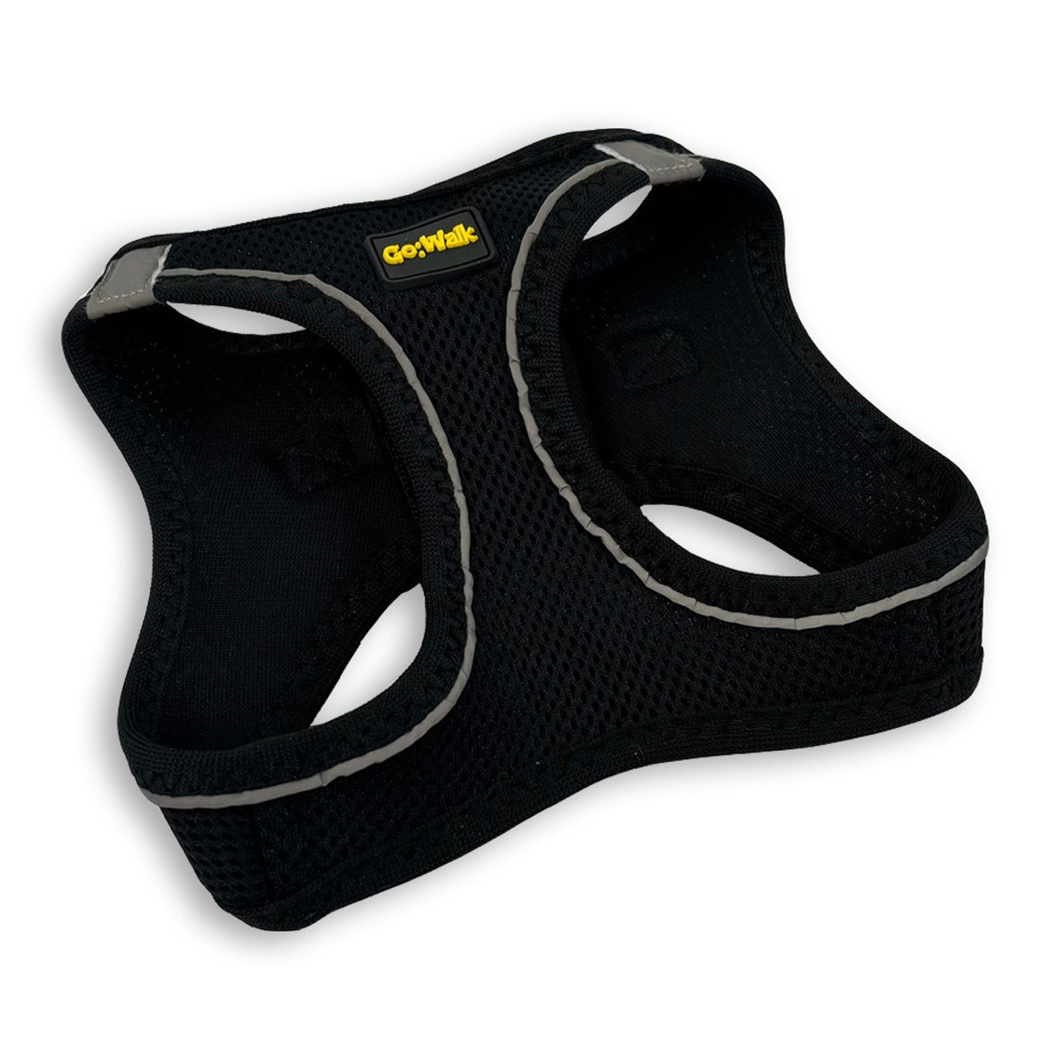 black walking dog harness with reflective piping