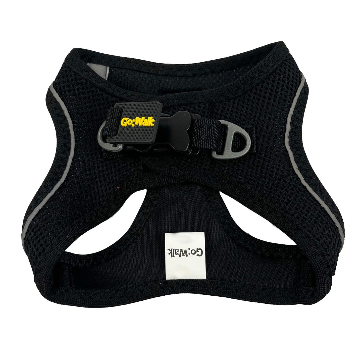 black walking dog harness with reflective piping