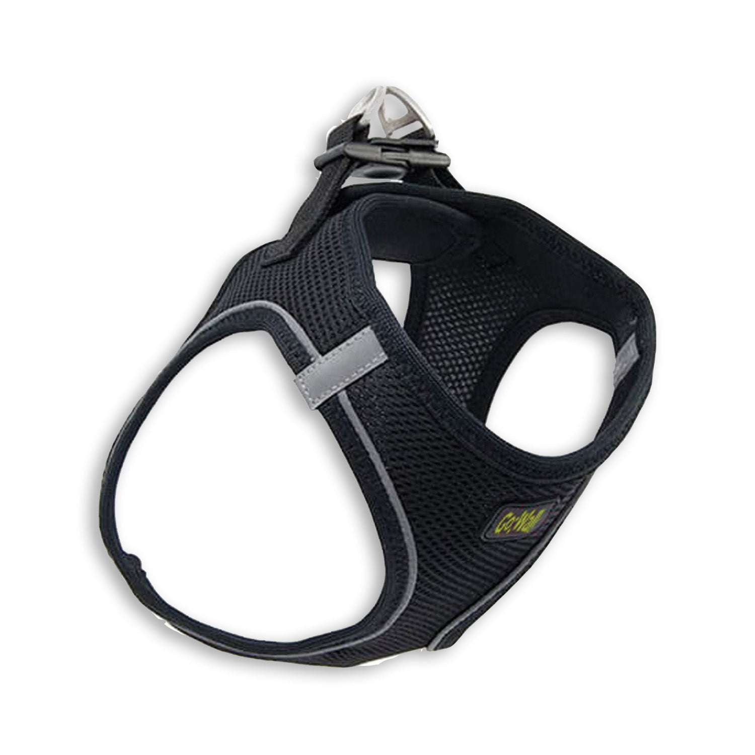 black walking dog harness with reflective piping