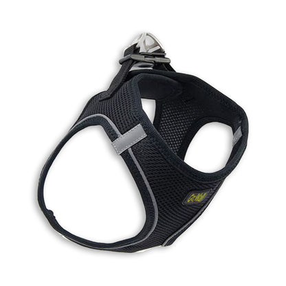 black walking dog harness with reflective piping