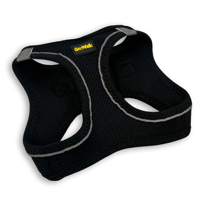 black walking dog harness with reflective piping
