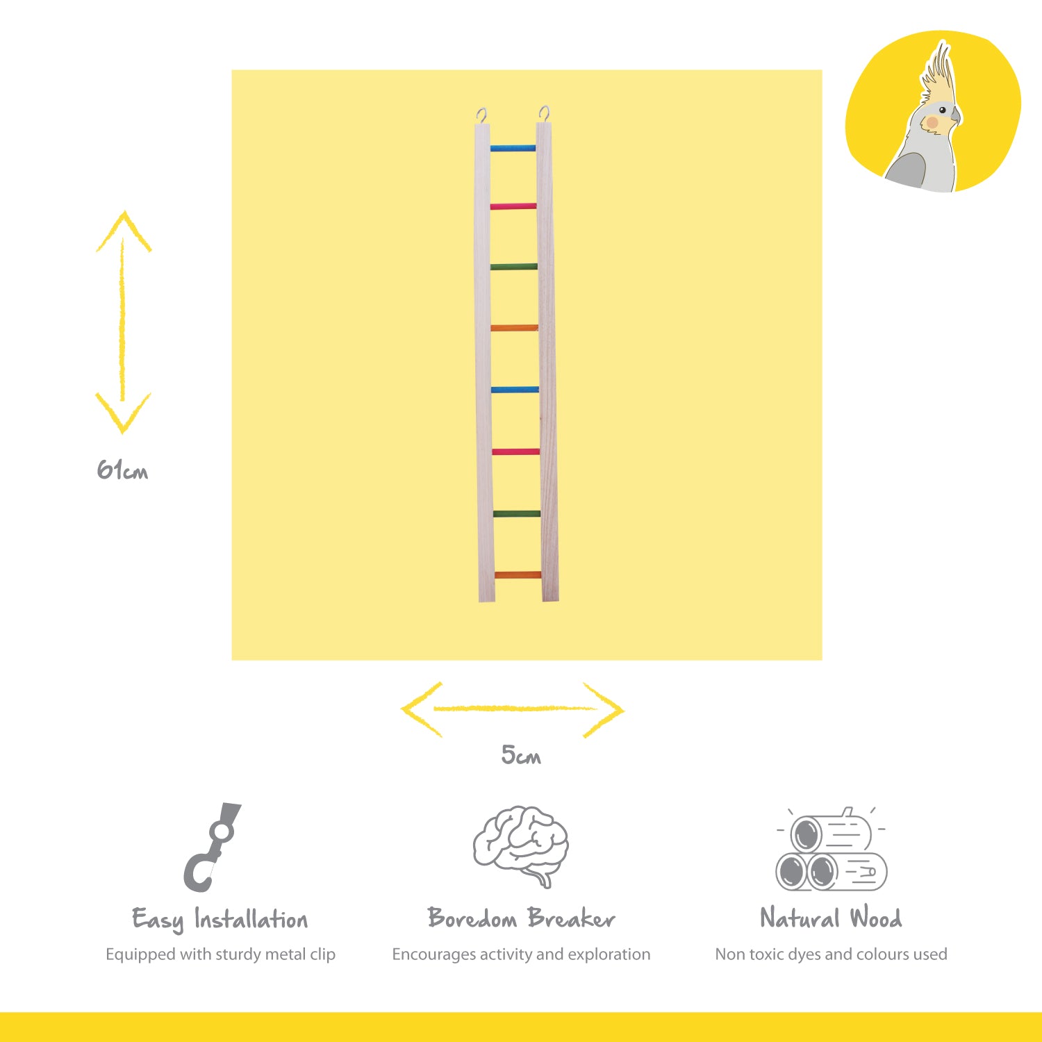 wooden bird ladder with hooks for bird cage