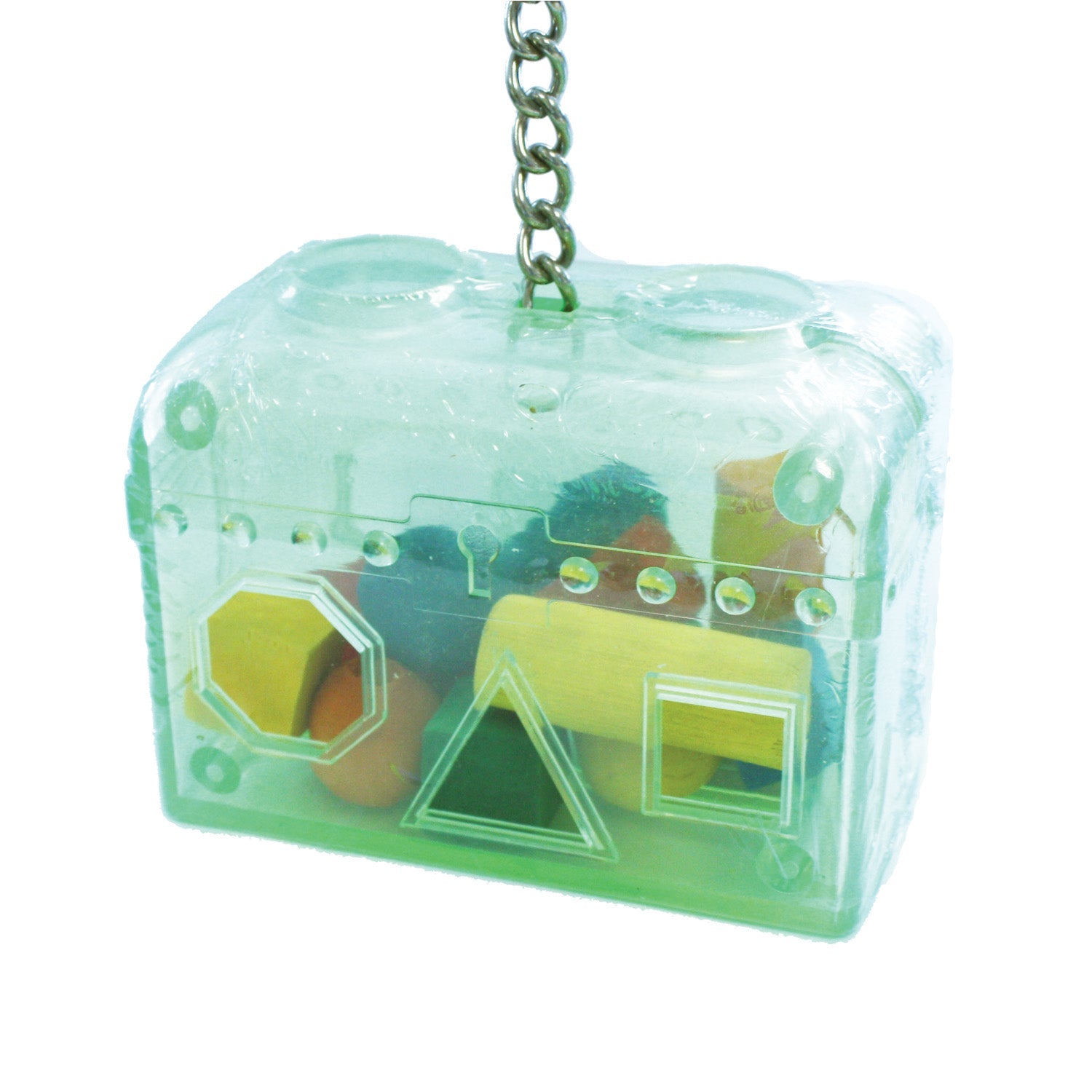 plastic hanging bird toy with natural wooden blocks