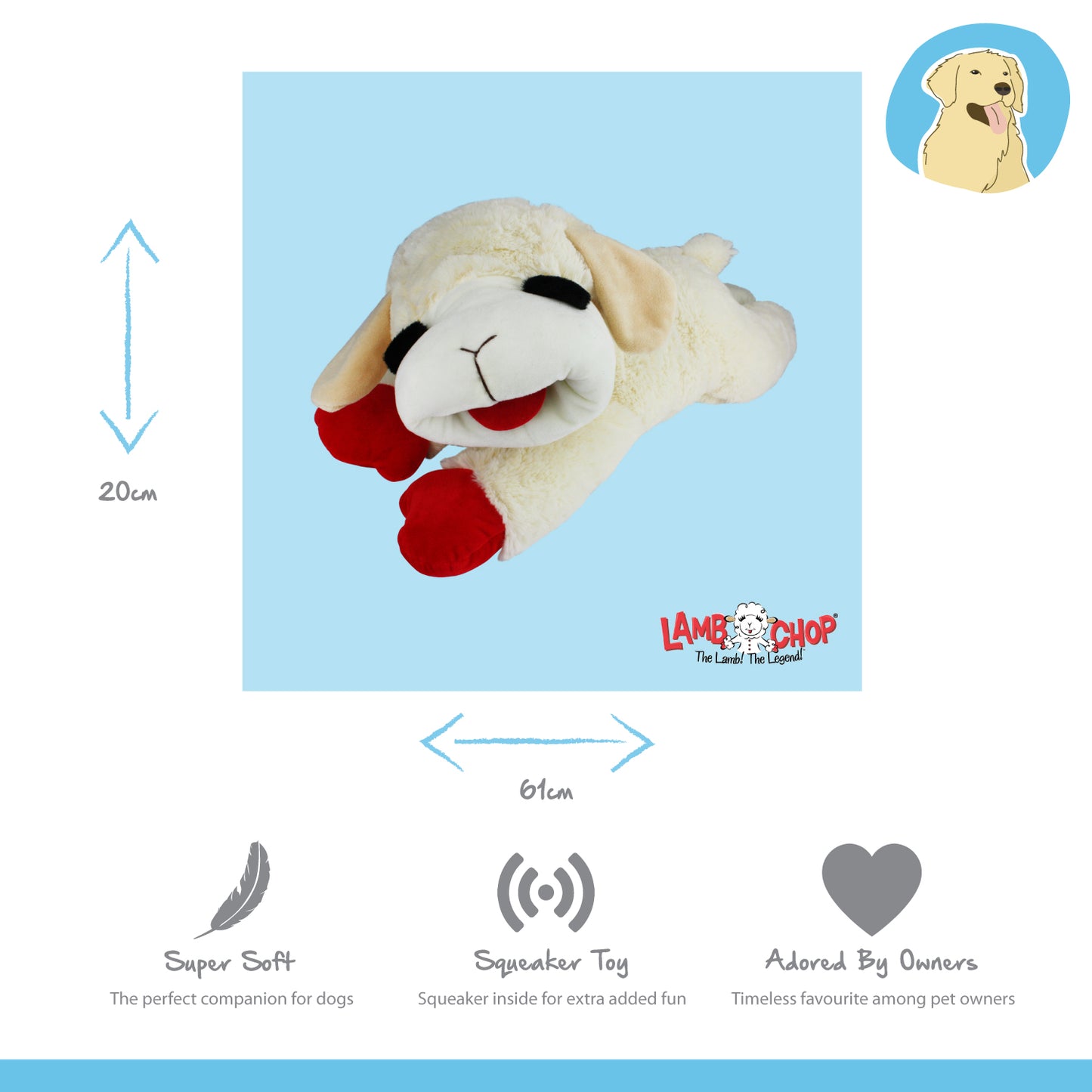 large lamb chop soft dog toy with squeakers 