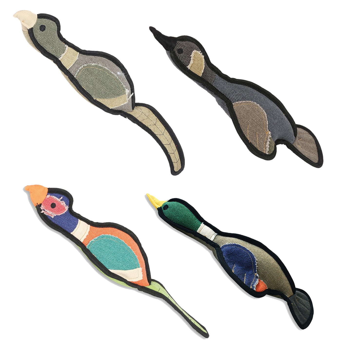 different style of tough dog toys, woodland themed with squeakers